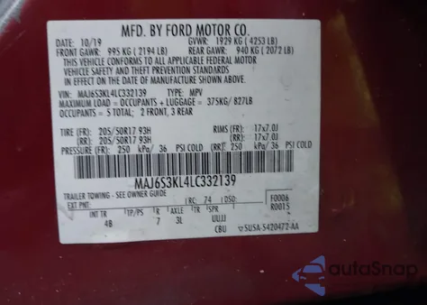 2020 Ford Ecosport Titanium из США, поврежденный, VIN MAJ6S3KL4LC332139